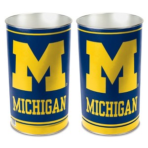NCAA Michigan Wolverines Waste Basket: Indoor Tin Trash Can, Open Top Design - 1 of 3