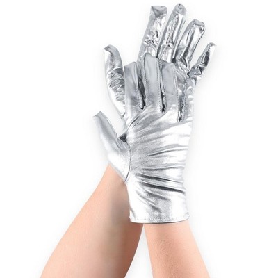 Obmwang Glitzer-Alien-Handschuhe Silber – Für Halloween, Cosplay & Kostümpartys
