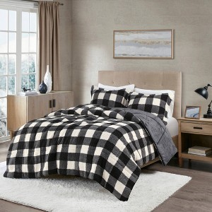 King Mason 3pc Print Faux Shearling Down Alternative Reversible Comforter Set Ivory/Black: Hypoallergenic, Microfiber, OEKO-TEX Certified - 1 of 4