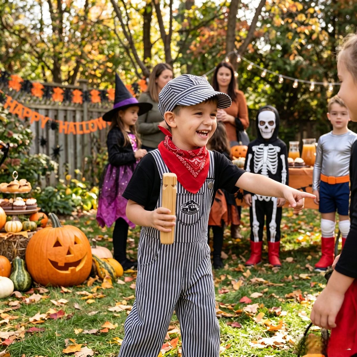 Joyfy Halloween Costume Train Engineer Suit for Kids, Conductor Overalls with Hat & Whistle – Unisex Driver Set for Toddler Dress Up Party - thumbnail 4