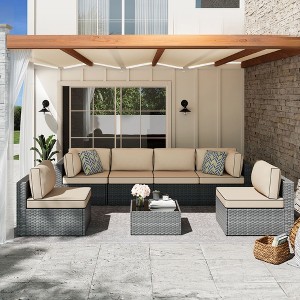 Celebalcony 7 Piece Outdoor Patio Seating Group with Cushions Yellow - 1 of 4