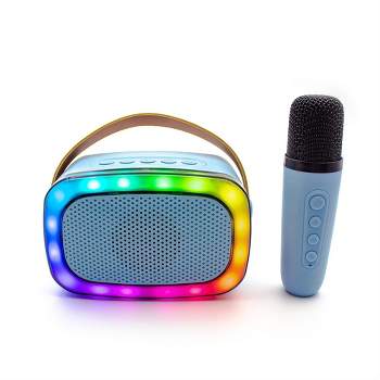 Link Portable Karaoke Bluetooth Speaker and Wireless Microphone with LED Light - Makes A Great Gift - Blue
