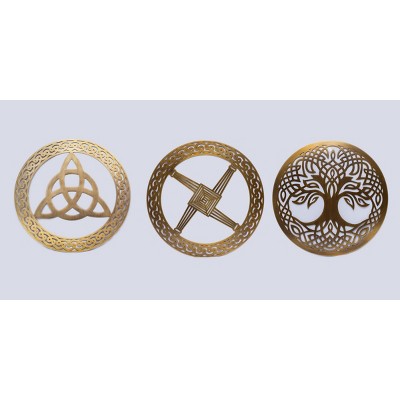 Slickblue Celtic Wall Hanging Art Set, Symbolic Designs, Home Decor, Irish Style, 12", Black or Brass Finish