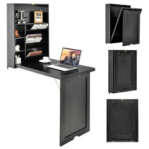 Costway Wall Mounted Computer Convertible Desk Floating Desk w/ Storage Bookcases - 1 of 4