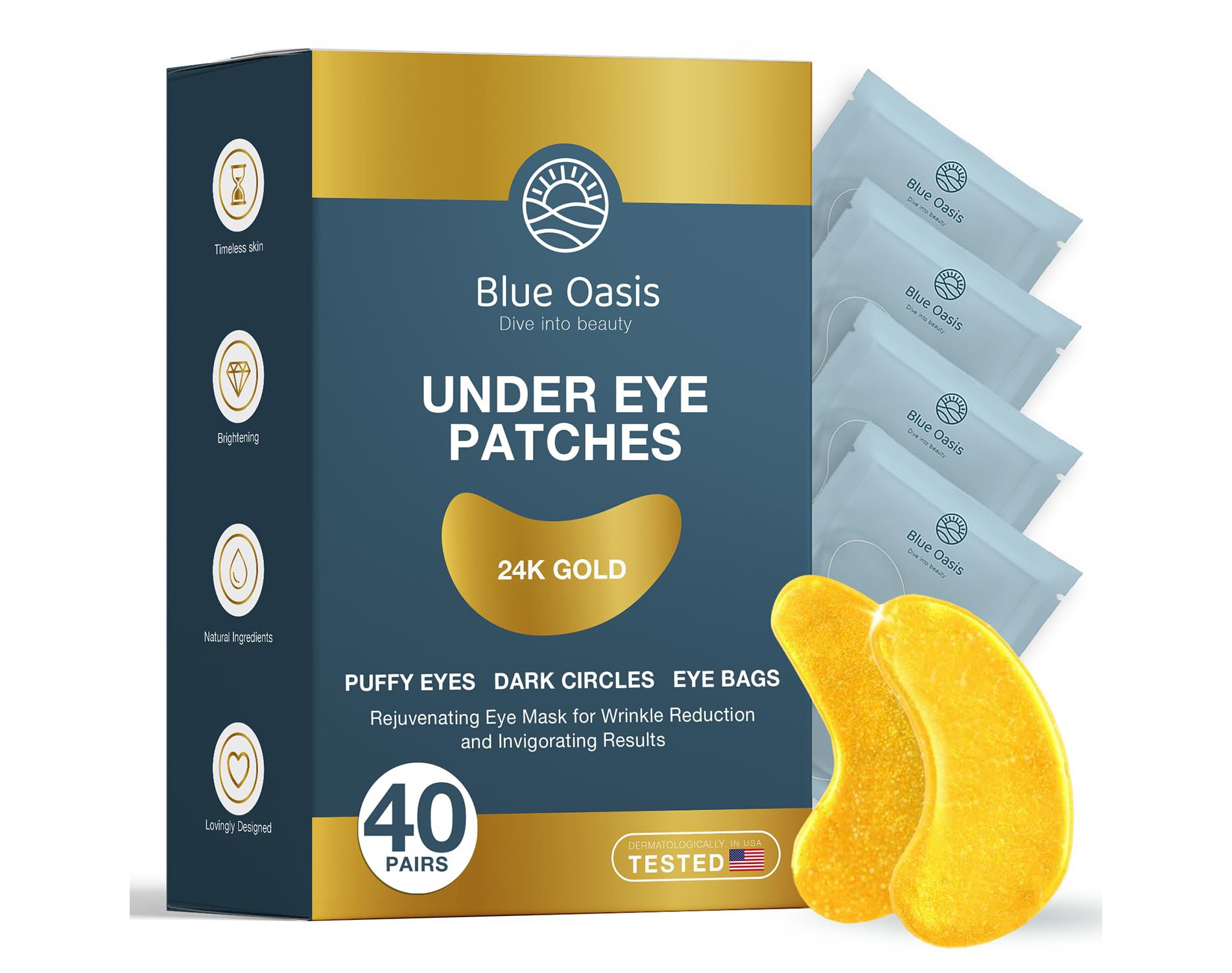 24k Gold Under Eye Patches for Puffy Eyes and Dark Circles, Under Eye Mask Patches for Puffiness, Under Eye Masks 40 Pairs Gold Under Eye Mask Patches