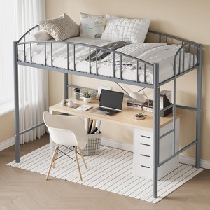 Space-Saving Loft Bed Twin: High-Arched Guardrail & Ladder - Sturdy Metal Slats, No Box Spring Needed, Easy Assembly for Kids/Adults - 1 of 4