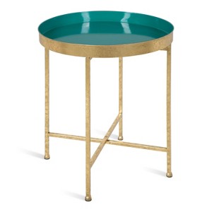 Kate and Laurel Celia Round Metal Side Table, 18.25x18.25x22, Gold and Teal - 1 of 4