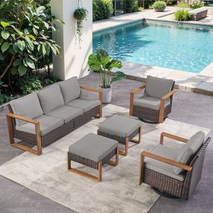 Gymojoy 5 Pieces Outdoor Patio Sofa Swivel Chair with Ottoman Set - 1 of 4