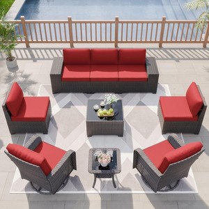 ALAULM 9 Pieces Patio Furniture Set, Rattan Wicker Sofa Set, Outdoor Conversation Sets w/Swivel Rocking Chairs Sectional Sofa - 1 of 4