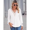 Womens V Neck Blouse Long Sleeve Lace V Neck Ruffled Sleeve Tops Tunic Blouse Long Sleeve T-Shirts,White - 2XL - 3 of 4