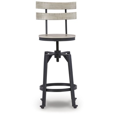 Adjustable Black Metal and Wood Swivel Bar Stool