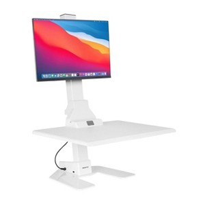 Electric Standing Desk Converter, Adjustable Tabletop Sit Stand Desk Riser with Single Monitor Mount, White - 1 of 4