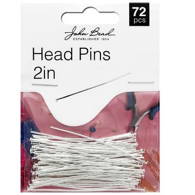 John Bead Must Have Findings Metal Silver 22ga 2" Head Pins for Jewelry Making Findings, 72 Pieces