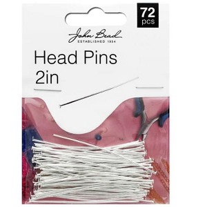 John Bead Must Have Findings Metal Silver 22ga 2" Head Pins for Jewelry Making Findings, 72 Pieces - 1 of 1