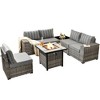 Marlton 7pc Wicker Outdoor Patio Furniture Set Conversation Sofa Set with a Fire Pit and Cushions - 2 of 4