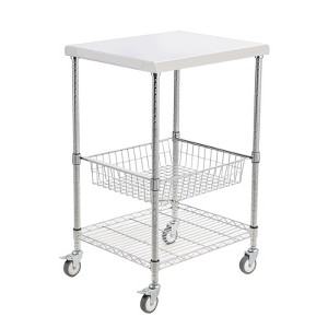 3 Tiers Wire Rolling Kitchen Utility Cart, 470LBS Capacity Steel Storage Trolley with Brake Wheels and Basket - 1 of 4