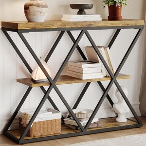 GOCAPTAIN 3-Tier Entryway Table, Industrial Console Sofa Table with Storage, Open Shelves, X-Shaped Metal Frame, Foyer Table for Entryway, Hallway - 1 of 4