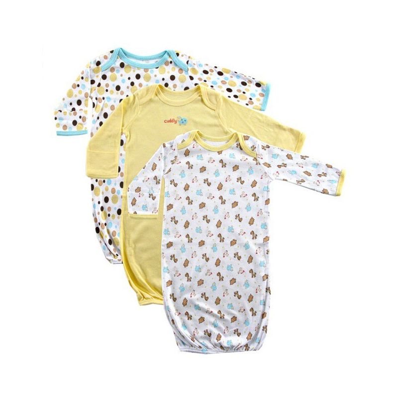 Luvable Friends Baby Cotton Long-Sleeve Gowns 3pk, Yellow, 0-6 Months, 1 of 3