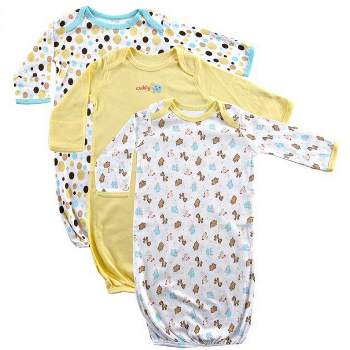 Luvable Friends Baby Cotton Long-Sleeve Gowns 3pk, Yellow, 0-6 Months