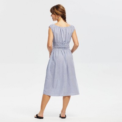 Женские платья Universal Thread Women's Cap Sleeve Tassel Drawstring Midi Dress - Universal Thread™ Blue Striped M — фото 2