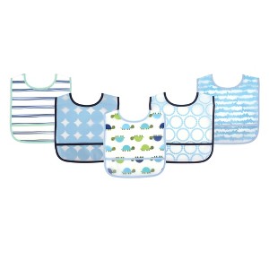 Luvable Friends Baby Boy Waterproof PEVA Bibs 5pk, Turtle, One Size - 1 of 1