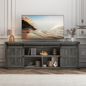 70" TV Stand with Power Outlet, Farmhouse Entertainment Center for 75 Inch TVs, Mid Century Modern TV Console Table - 1 of 4