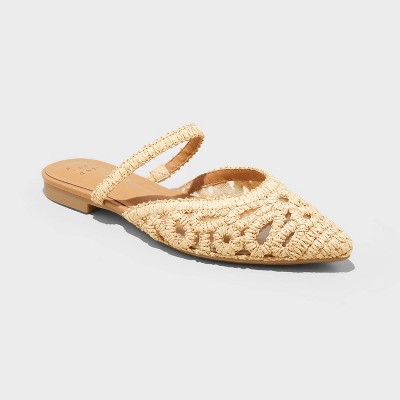 Women's Vienna Raffia Woven Mule Flats - A New Day™ Tan