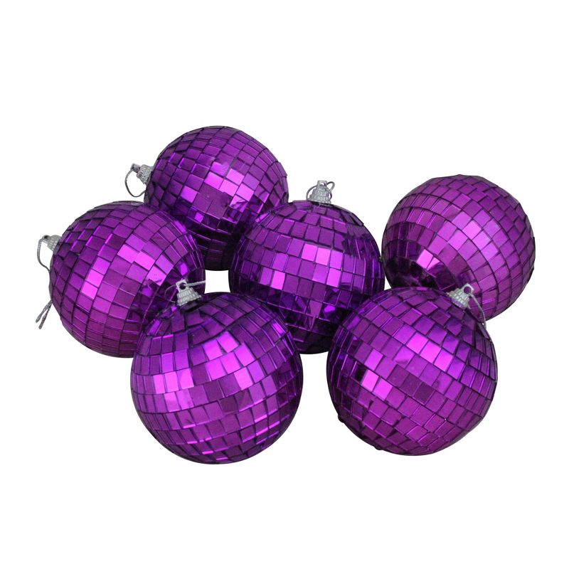 Northlight 6ct Mirrored Glass Disco Ball Christmas Ornament Set 3.25" - Purple, 1 of 2