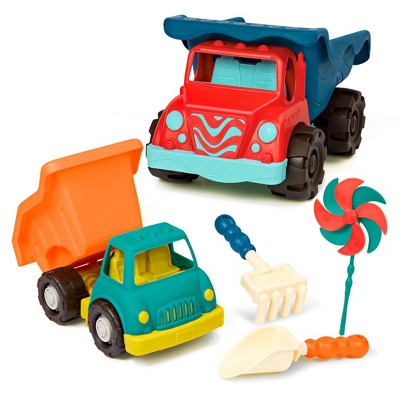 B. toys Dump Truck Duo 2 Toy Dump Trucks & 3 Beach Toys