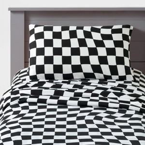 Teen Checkered Jersey Sheet Set Black and White - Makers Collective - 1 of 4