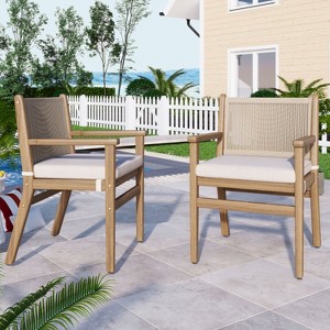Hrinhom 22.3"W 2 Sets of Wooden Outdoor Dining Chairs with Cushions - 1 of 4