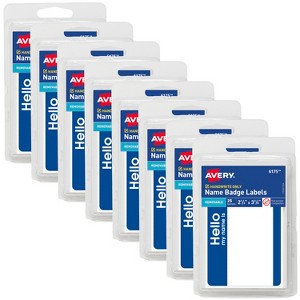Avery "Hello My Name Is" Name Tags, 2-1/3" x 3-3/8", White with Blue Border, Non-Printable, 8 Packs, 200 Name Badges Total (21927) - 1 of 4