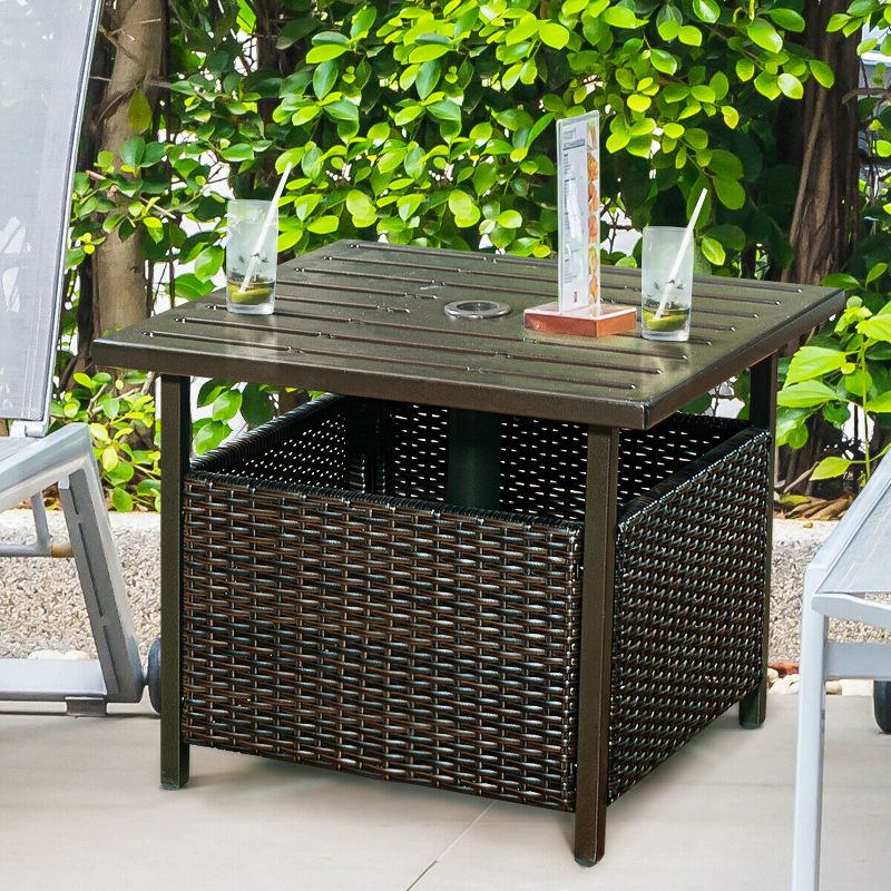 Costway Brown Rattan Wicker Steel Side Table Outdoor Furniture Deck Garden Patio Pool, 3 of 10
