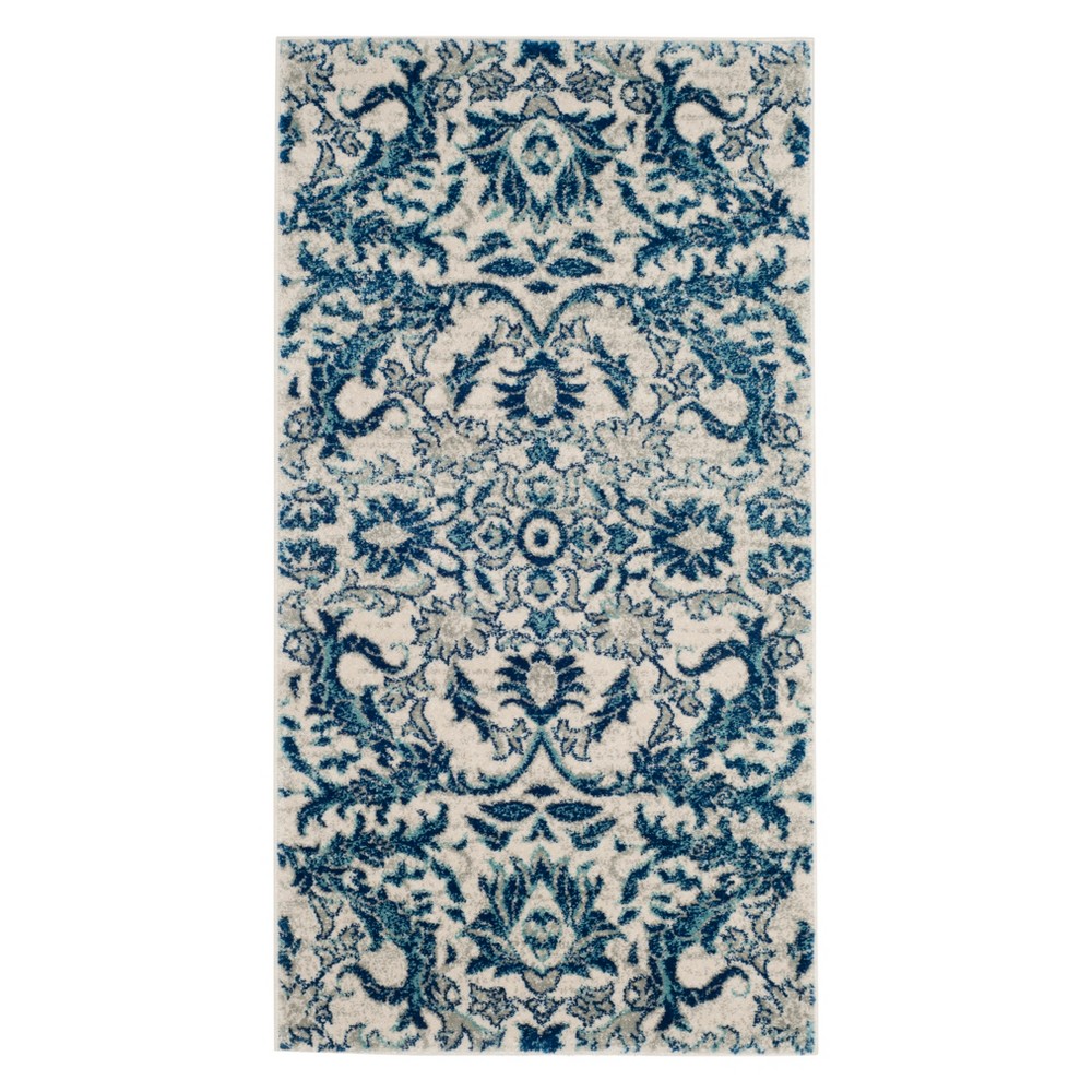 2'2inx4' Floral Accent Rug Ivory/Blue - Safavieh