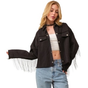 Slickblue Women's Western Sequin Fringe Jacket with Star Patches and HOWDY Back Detail, Black or Pink, Size S-L - 1 of 4