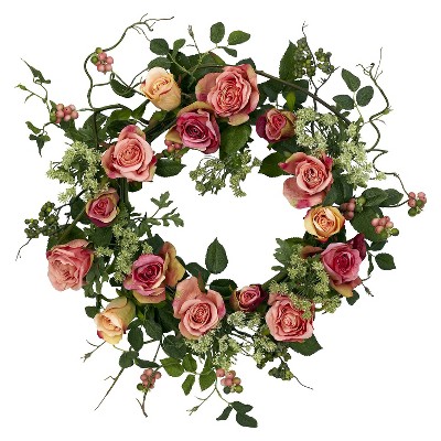 Nearly Natural 20" Rose Wreath