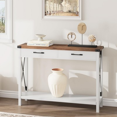 Console Table with 2 Drawers, Farmhouse Entryway Table with Storage Shelf, Accent Wood Sofa Table for Living Room, Hallway, Foyer