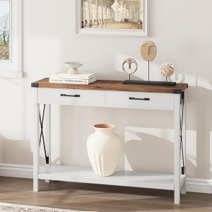 Console Table with 2 Drawers, Farmhouse Entryway Table with Storage Shelf, Accent Wood Sofa Table for Living Room, Hallway, Foyer - 1 of 4