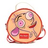 Nickelodeon Vegan Leather Round Crossbody Bag with Adjustable Straps, Ren and Stimpy Character Face Close Up Appliques, Red Beige - 2 of 4