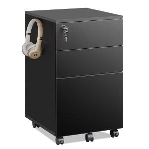 GALAXHERO 3 Drawer Rolling File Cabinet with Lock, Wood Under Desk Filing Cabinet fits - 1 of 4