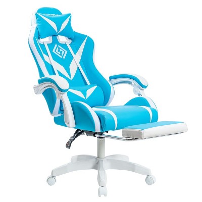 Hoffree Upholstered Massage Gaming Chair Ergonomic Office PC Chair with Bluetooth Speaker & RGB Light