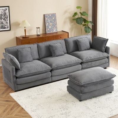 NicBex Couches for Living Room 112.6" Modular Sectional Sofa Modern L-Shape Corduroy Upholstered Sofa Couch with Side Storage Pockets, Dark Grey