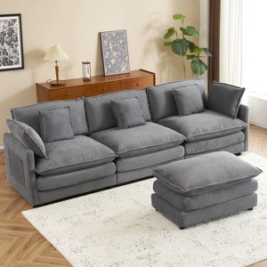 NicBex Couches for Living Room 112.6" Modular Sectional Sofa Modern L-Shape Corduroy Upholstered Sofa Couch with Side Storage Pockets, Dark Grey - 1 of 4