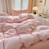 Pink White Plaid Duvet Cover Set with Pillow Shams, 3pcs Soft Microfiber Farmhouse Bedding - 4 of 4