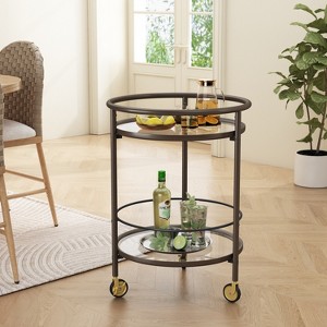 Christopher Knight Home Vincent Modern Round Bar Cart with Tempered Glass Shelves and 4 Casters - 1 of 4