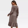 Women's Maternity Midi Dress Long Sleeve V-Neck Flowy Dress Pleated Flare with Smocked Cuffs Casual Dress - 2 of 4
