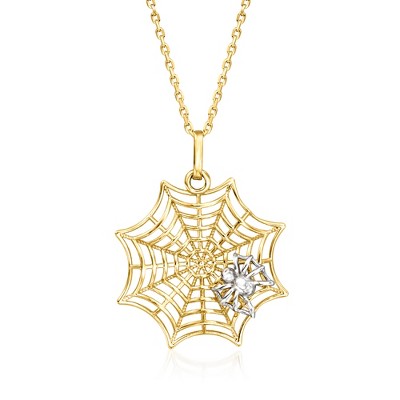 Ross-Simons 14kt 2-Tone Gold Spiderweb Pendant Necklace Size 18