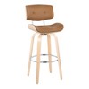 30" Mid-Century Modern Fixed-Height Swivel Barstool with Light Faux Leather and Natural Wood, Set of 2 - 2 of 4