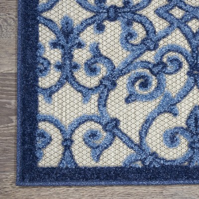 Aloha Grey/Blue Synthetic 3'6" x 5'6" Reversible Outdoor Rug