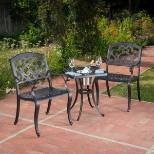 Alexa 3pc Cast Aluminum Bistro Set - Shiny Copper - Christopher Knight Home: Weather-Resistant, Ice Bucket Feature, No Cushion - 1 of 4
